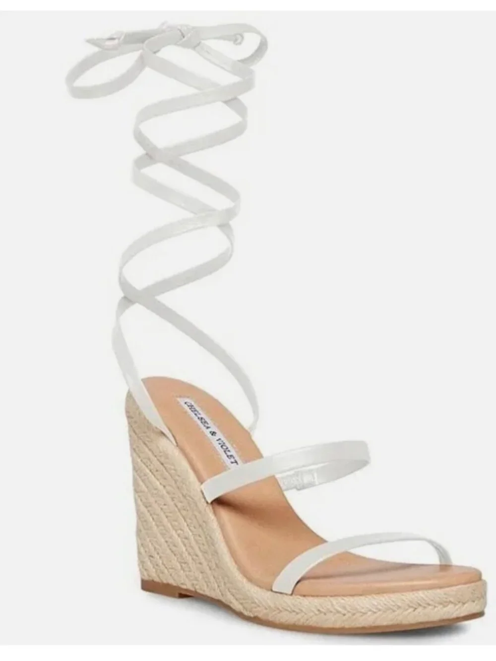 Chelsea & Violet Mariah Espadrille Wedges 8.5 White Lace Up Ankle Wrap Sandals